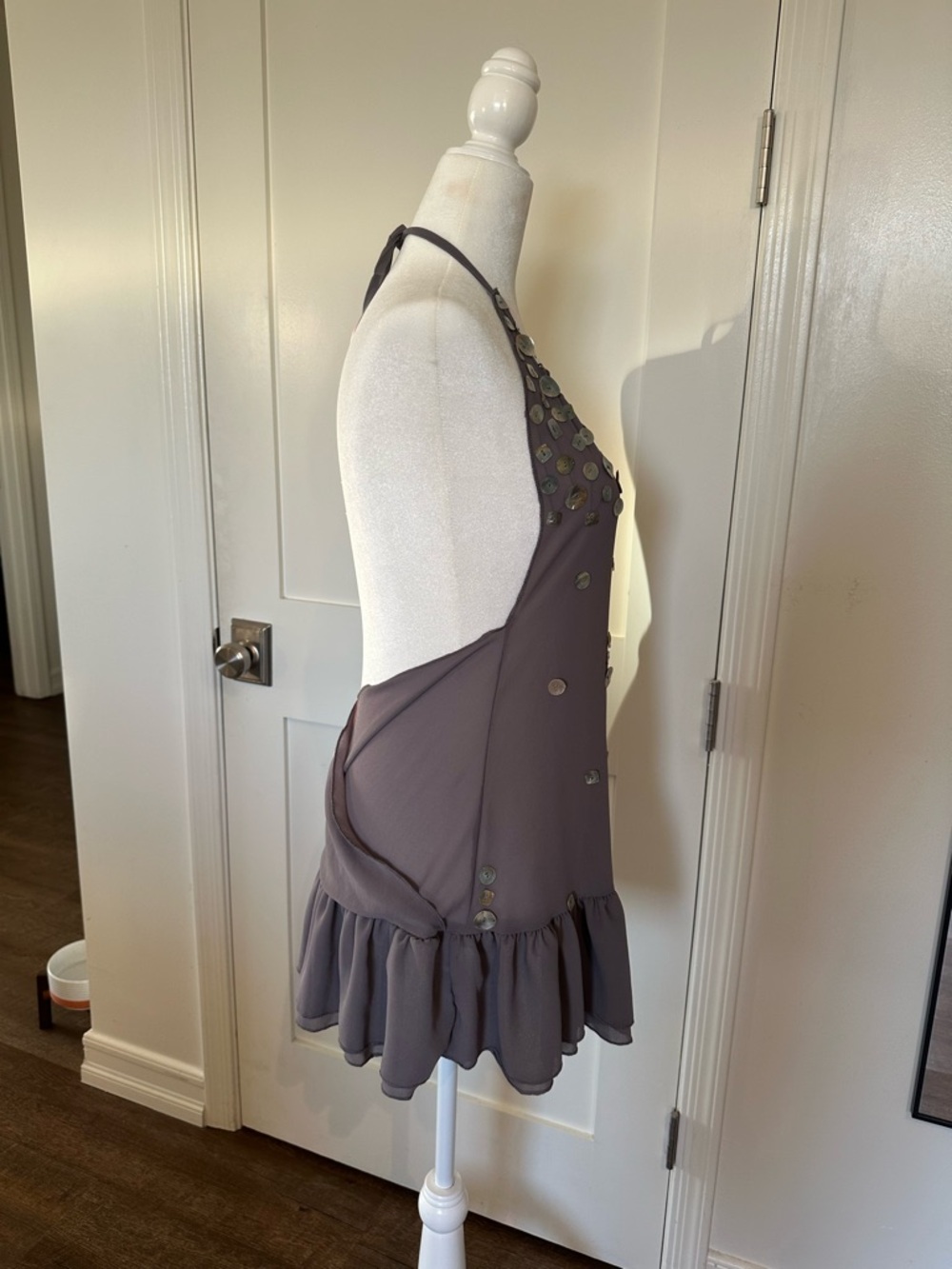 Jaded London Taupe Backless Halter Mini Dress with shell discs - Picture 4 of 6